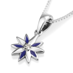 925 Sterling Silver Star of Bethlehem Necklace with Blue Enamel and Zircon