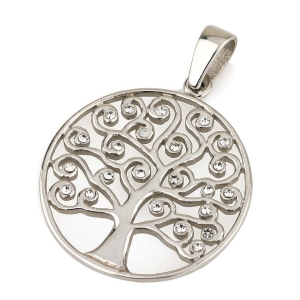 Sterling Silver Tree of Life Pendant with Crystals (Choice of Colors)