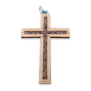 Wooden Cross Wall Hanging with Natural Stones from the Holy Land