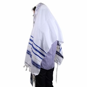 Talitnia Acrylic Wool Traditional Tallit Prayer Shawl (Blue and Gold Stripes)