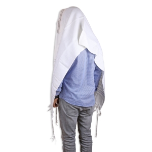 Talitnia Carmel Wool Tallit Prayer Shawl (White and Gold)