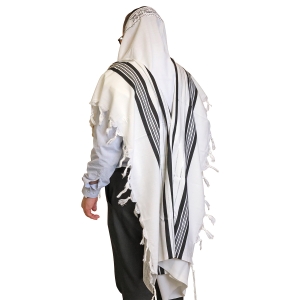 Traditional Pure Wool Tallit Prayer Shawl (Black and Silver Stripes)
