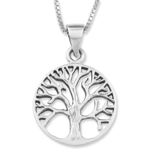 Sterling Silver Round Tree of Life Pendant Necklace (For Both Men & Women)