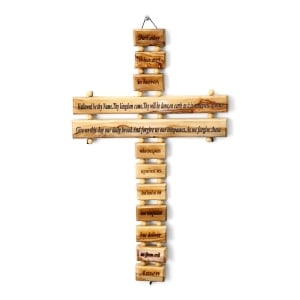 Authentic Olive Wood Wall Cross with the Lord’s Prayer