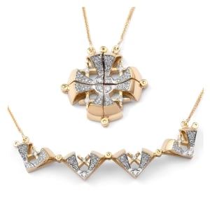 Convertible Magnetic Jerusalem Cross Necklace with 80 Diamonds in 14K Yellow or White Gold