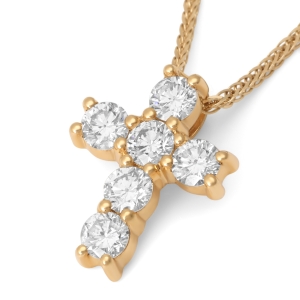 Small 14K Gold Latin Cross Pendant with Diamonds for Women