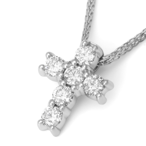 Women's Dainty 14K White Gold and Diamond Studded Latin Cross Pendant