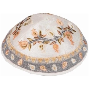 Yair Emanuel Embroidered Silk Kippah with Pomegranates (Gold)