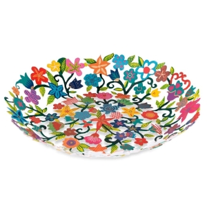 Yair Emanuel Hand Painted Laser Cut Bowl (Flowers)