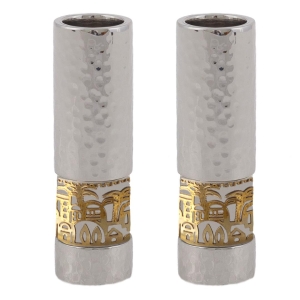 Yair Emanuel Hammered Anodized Aluminium Jerusalem Candlesticks (Choice of Colors)