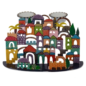 Yair Emanuel Hand Painted Jerusalem Candlesticks