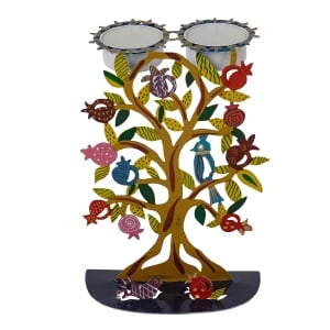 Yair Emanuel Hand Painted Pomegranate Tree Candlesticks