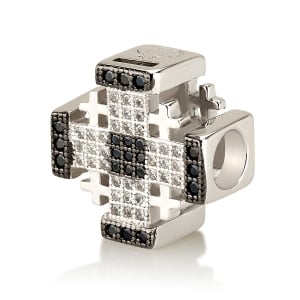 925 Sterling Silver Pavé Jerusalem Cross Bead Charm with Black and White Zircons