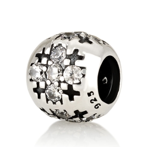 Round Jerusalem Cross Bead Charm in 925 Sterling Silver with Zircons