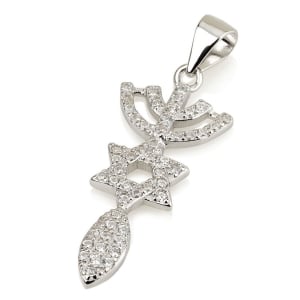 Rhodium Plated Sterling Silver Messianic Grafted-In Necklace with Gemstones