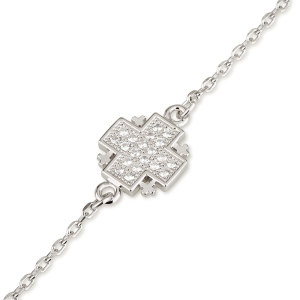 Emuna Studio Rhodium Plated Silver Bold Pavé Jerusalem Cross Bracelet with CZ