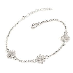 925 Sterling Silver Triple Charm Jerusalem Cross Bracelet with Zircons