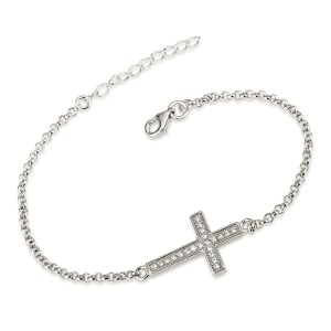 925 Sterling Silver Latin Cross Bracelet with Channel-Set Zircons