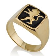14K Gold Lion of Judah Ring With Onyx Stone