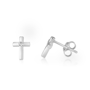 Bold Sterling Silver Latin Cross Stud Earrings with Zircon Stones