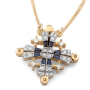 Anbinder Jewelry 14K Gold Jerusalem Cross Diamond Necklace with Sapphire Stones