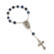 Holyland Rosary Navy Blue Beaded Rosary Bracelet with Jordan River Water and Crucifix