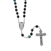Holyland Rosary Black Faceted Round Beaded Rosary with Jordan River Water and Crucifix