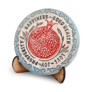 Art In Clay Limited Edition Pomegranate and Blessings Round Ceramic Seal Desk Ornament Wall Hanging