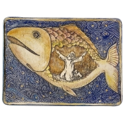 Art In Clay Limited Edition Ceramic Plaque Wall Hanging with Jonah and the Fish with 24K Gold Accents