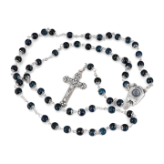 Holyland Rosary Dark Blue Beaded Rosary With Crucifix and Jordan River Water