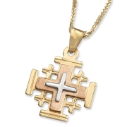 14K Yellow, Rose & White Gold Three-Toned Small Jerusalem Cross Pendant