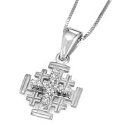 Anbinder Jewelry 14K White Gold and Diamond Classic Jerusalem Cross with 13 Diamonds