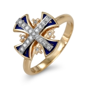 Anbinder 14K Yellow Gold, Enamel and Diamond Splayed Jerusalem Cross Ring with 21 Diamonds