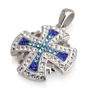 Rhodium Plated Sterling Silver Jerusalem Cross Pendant with Gemstones