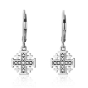 Marina Jewelry Sterling Silver Jerusalem Cross Hanging Loop Earrings