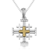 Marina Jewelry Sterling Silver Jerusalem Cross Necklace With Gold-Colored Greek Cross