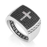 Marina Jewelry Sterling Silver Latin Cross Men's Ring With Invisible Pavé Design