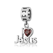Marina Jewelry Sterling Silver ‘I Heart Jesus’ Pendant Charm with Ruby