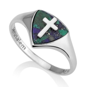 Marina Jewelry Sterling Silver and Eilat Stone Triangular Roman Cross Purity Christian Ring