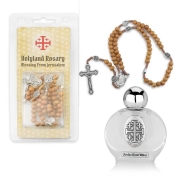 Holyland Rosary Olive Wood Bead and Jerusalem Cross Rosary with FREE Holy Water from Jordan River