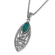 Sterling Silver and Eilat Stone Filigree Marquise Necklace