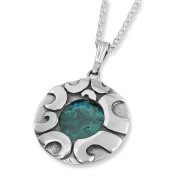 Sterling Silver and Eilat Stone Abstract Waves Circle Necklace