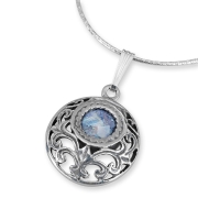 Rafael Jewelry Sterling Silver and Roman Glass Foliate Filigree Dome Necklace 