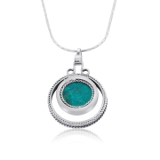 Eilat Stone Sterling Silver Disk with Outer Ring Necklace