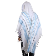 Talitnia Hermon Wool Non-Slip Tallit Prayer Shawl (Gray, Light Blue, and Silver)