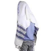 Talitnia Carmel Wool Tallit Prayer Shawl (White and Blue)
