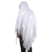 Talitnia Or Wool Blend Tallit Prayer Shawl (White and Silver)