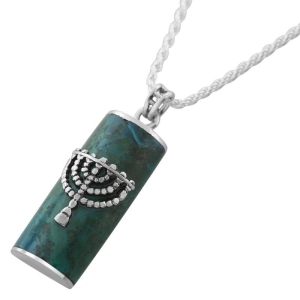 Rafael Jewelry Sterling Silver Cylindrical Mezuzah Necklace with 7-Branched Menorah