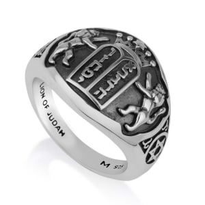 Marina Jewelry Sterling Silver Ten Commandments Ring With Lion of Judah Design