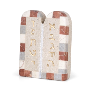 Red Jerusalem Stone Ten Commandments Sculpture with Mosaic Border - Range of Sizes